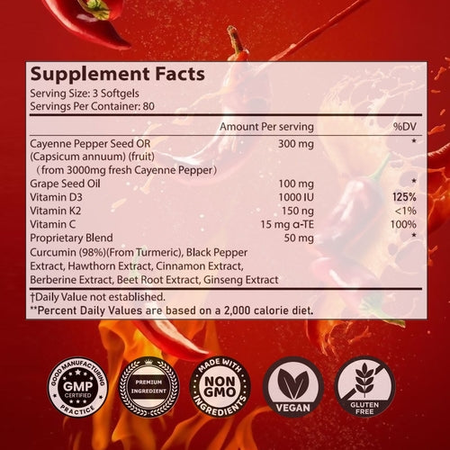 Chili Pepper Softgel Supplement To Support Leg Vein, Heart, And